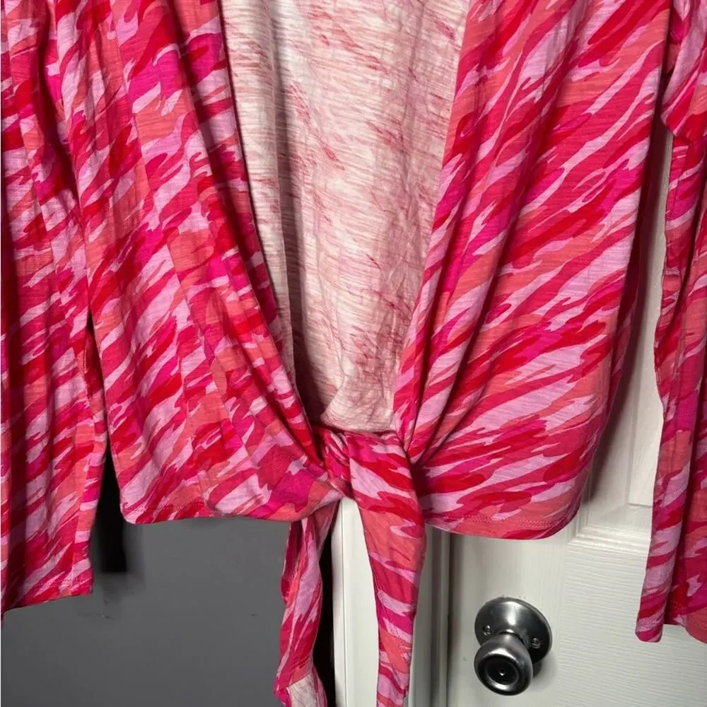 Belle by Kim Gravel Pink Camo Tie Front Cardigan Medium - Picture 2 of 6